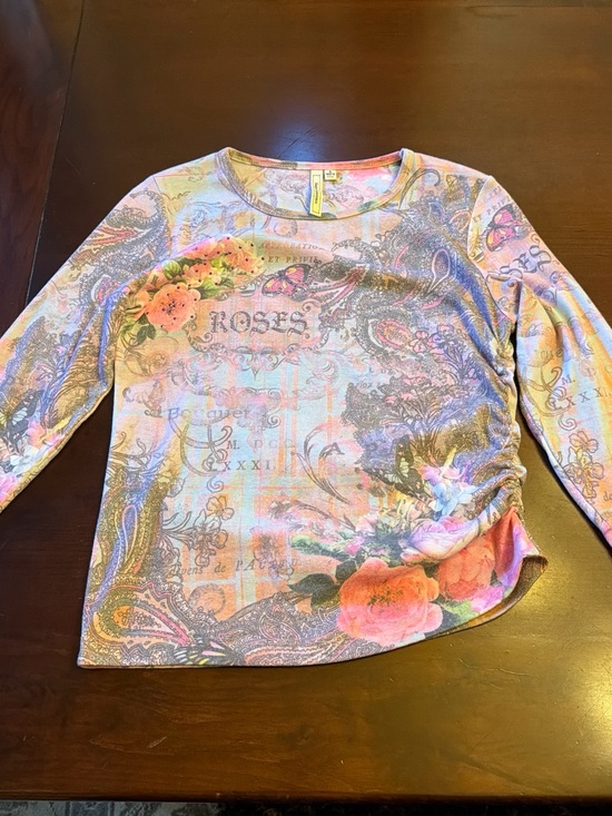 Susan Lawrence Tops - Susan Lawrence Floral Paisley Long-Sleeve Top - Pink, Peach, Blue